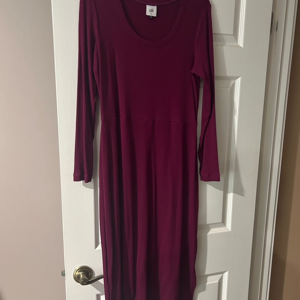 CAbi Long Sleeve Scoop Neck Midi Dress in Plum